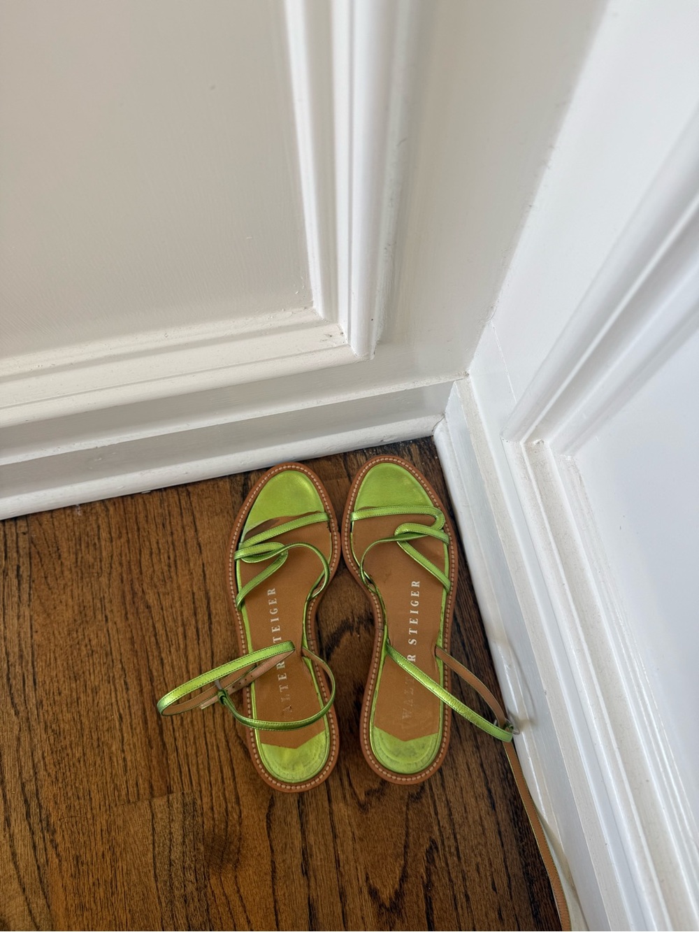 Stuart Weitzman Lime Green Strappy Flat Sandals